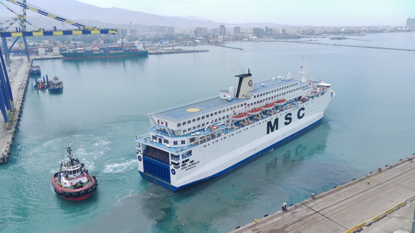 The ship MSC Aurelia is seen leaving the port of Iskenderun, Hatay, southern Türkiye, May 16, 2023. (AA Photo)