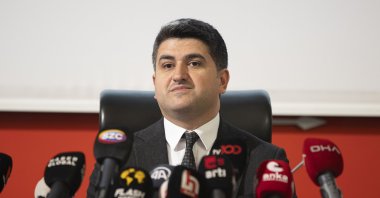 The deputy chair of the Republican People's Party (CHP) Onursal Adıgüzel speaks at a press conference ahead of presidential and parliamentary elections at his party's headquarters in Ankara, Türkiye, May 12, 2023. (AA Photo)