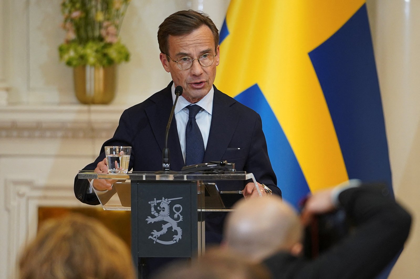 Sweden&#039;s Prime Minister Ulf Kristersson speaks during a news conference at the Presidential Palace in Helsinki, Finland, May 3, 2023. (Reuters Photo)