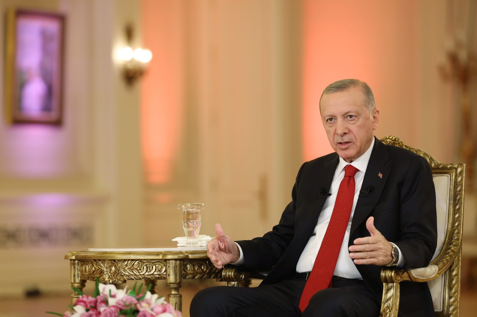 President Recep Tayyip Erdoğan speaks during a live interview with broadcaster CNN Türk, Türkiye, Sept. 28, 2022. (DHA File Photo)
