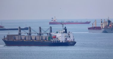 Belize flag bulker Queen Lila, carrying corn under the Black Sea Grain Initiative, waits for inspection in the northern anchorage of Istanbul, Türkiye, May 14, 2023. (Reuters Photo)