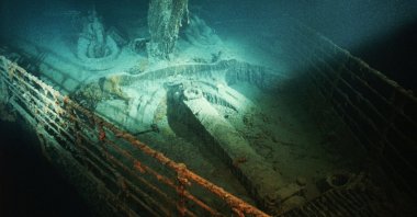 A spare anchor sits in its well on the forepeek of the shipwrecked Titanic. (Getty Images Photo)