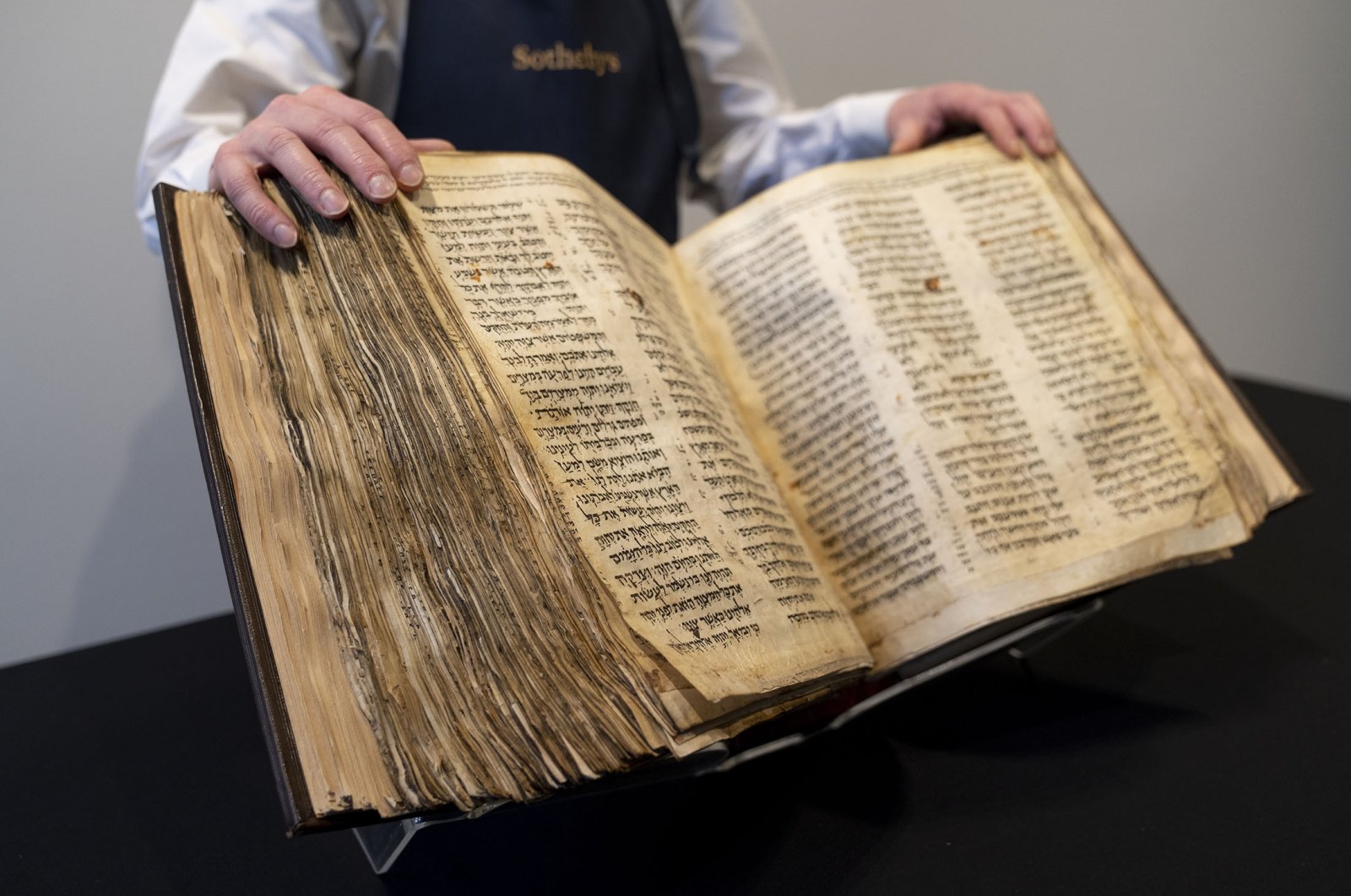 Sotheby&#039;s unveils the Codex Sassoon for auction, at Manhattan Borough of New York, U.S., Feb. 15, 2023. (AP Photo)