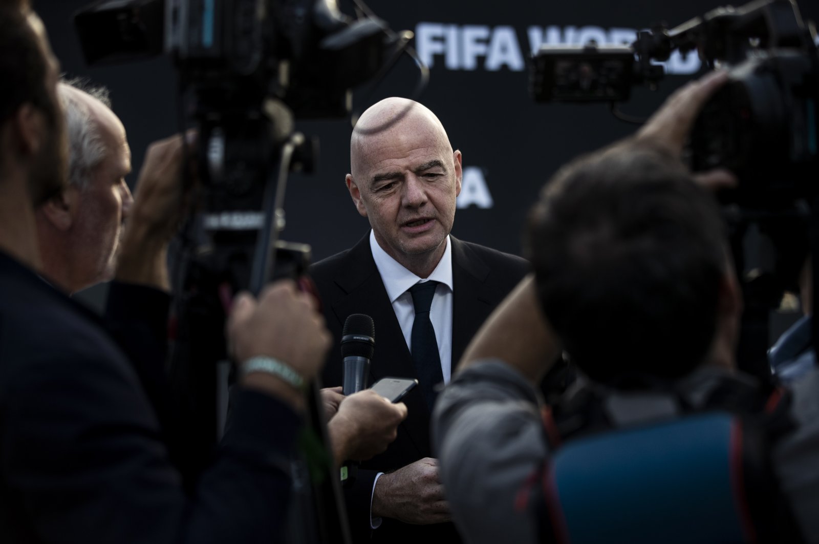 FIFA President Gianni Infantino (C) attends the 2026 FIFA World Cup Official Brand Launch at the Griffith Park Observatory in Los Angeles, US., May 17, 2023. (EPA Photo)
