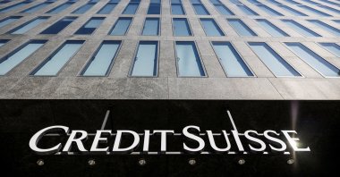 The logo of Credit Suisse is pictured on a building near the Hallenstadion where took place the Annual General Meeting, two weeks after being bought by rival UBS in a government-brokered rescue, in Zurich, Switzerland, April 4, 2023. (Reuters Photo)
