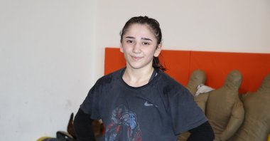 Turkish wrestler Nazar Kaya poses for a photo at the Edirne Youth Center, Edirne, Türkiye, April 13, 2023. (AA Photo)