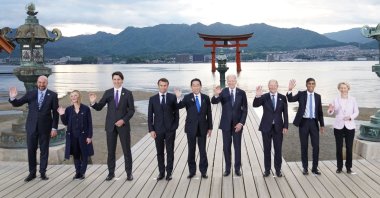 (From L-R) European Council President Charles Michel, Italy's Primer Minister Giorgia Meloni, Canada's Prime Minister Justin Trudeau, France's President Emmanuel Macron, Japan's Prime Minister Fumio Kishida, U.S. President Joe Biden, German Chancellor Olaf Scholz, Britain's Prime Minister Rishi Sunak and European Commission President Ursula von der Leyen pose for the family photo as part of the G-7 Leaders' Summit, Hiroshima, Japan, May 19, 2023. (AFP Photo)
