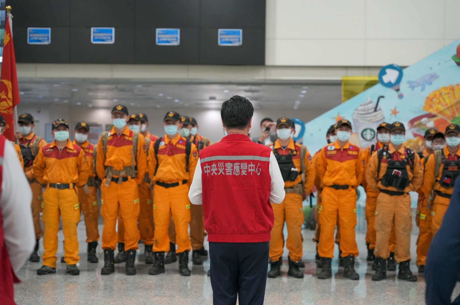 Taiwan&#039;s Foreign Minister Joseph Wu is seen with a rescue group that is heading off to Türkiye to assist the earthquake response, Taipei, Taiwan, Feb. 6, 2023 (AA Photo)