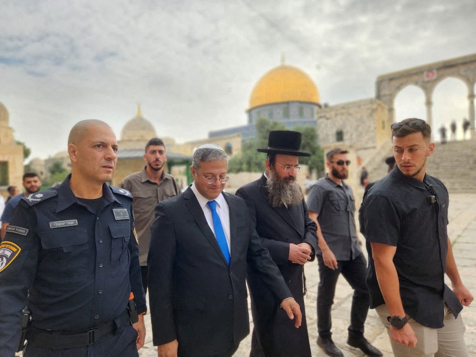 Israeli far-right National Security Minister Itamar Ben-Gvir (2nd L) visits the Al-Aqsa compound, East Jerusalem, occupied Palestine, May 21, 2023. (Reuters Photo)