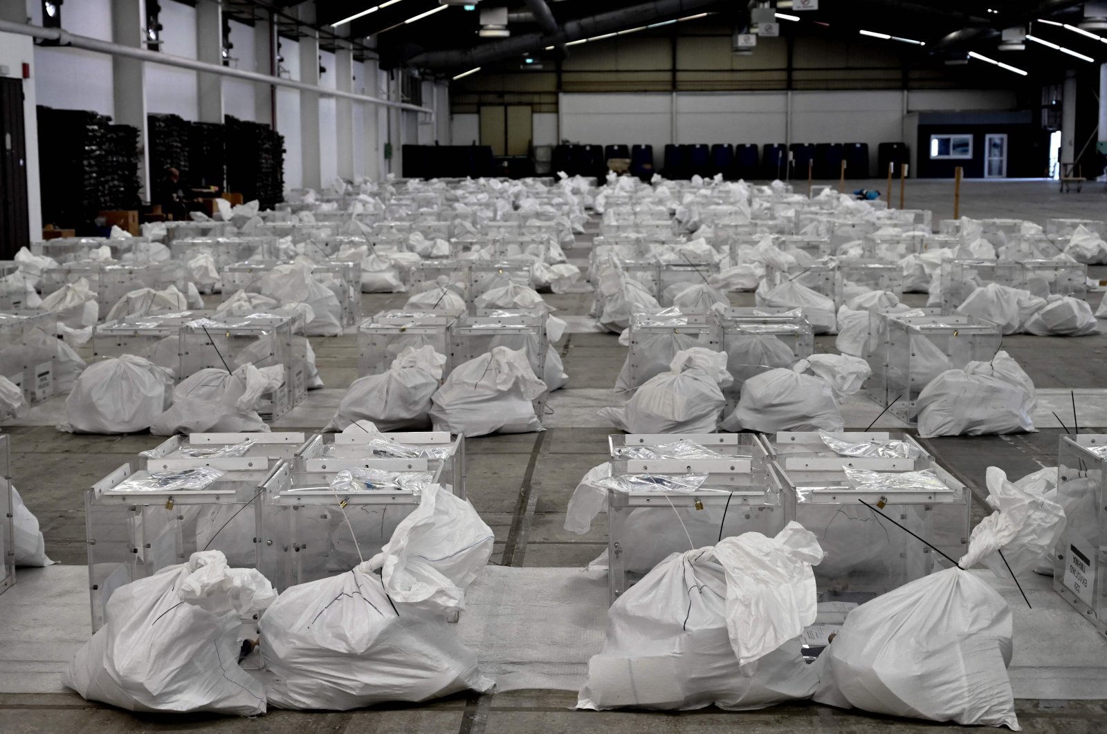Ballot boxes are seen in a warehouse in Thessaloniki, Greece, May 17, 2023. (AFP Photo)