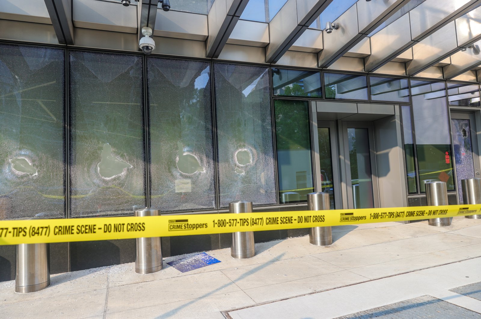 The broken windows of the Turkish House (Türkevi), in New York, U.S., May 22, 2023. (AA Photo)