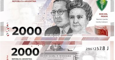 The Central Bank of Argentina released a handout picture showing the new 2,000 pesos banknote in Buenos Aires, Argentina, Feb. 2, 2023. (Photo by Central Bank of Argentina / AFP)