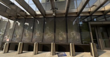 Broken windows of the Turkish House (Türkevi) in New York, U.S., May 22, 2023. (AA Photo)