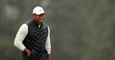 United States&#039; Tiger Woods looks on from the 18th green during the continuation of the weather-delayed second round of the 2023 Masters Tournament at Augusta National Golf Club, Augusta, Georgia, U.S., April 8, 2023. (Getty Images Photo)