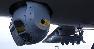 A Bayraktar TB2 drone is equipped with ASELSAN's electro-optic reconnaissance, surveillance and targeting system CATS and Roketsan's MAM-L smart ammunition, Tekirdağ, northwestern Türkiye, Nov. 6, 2020. (AA Photo)