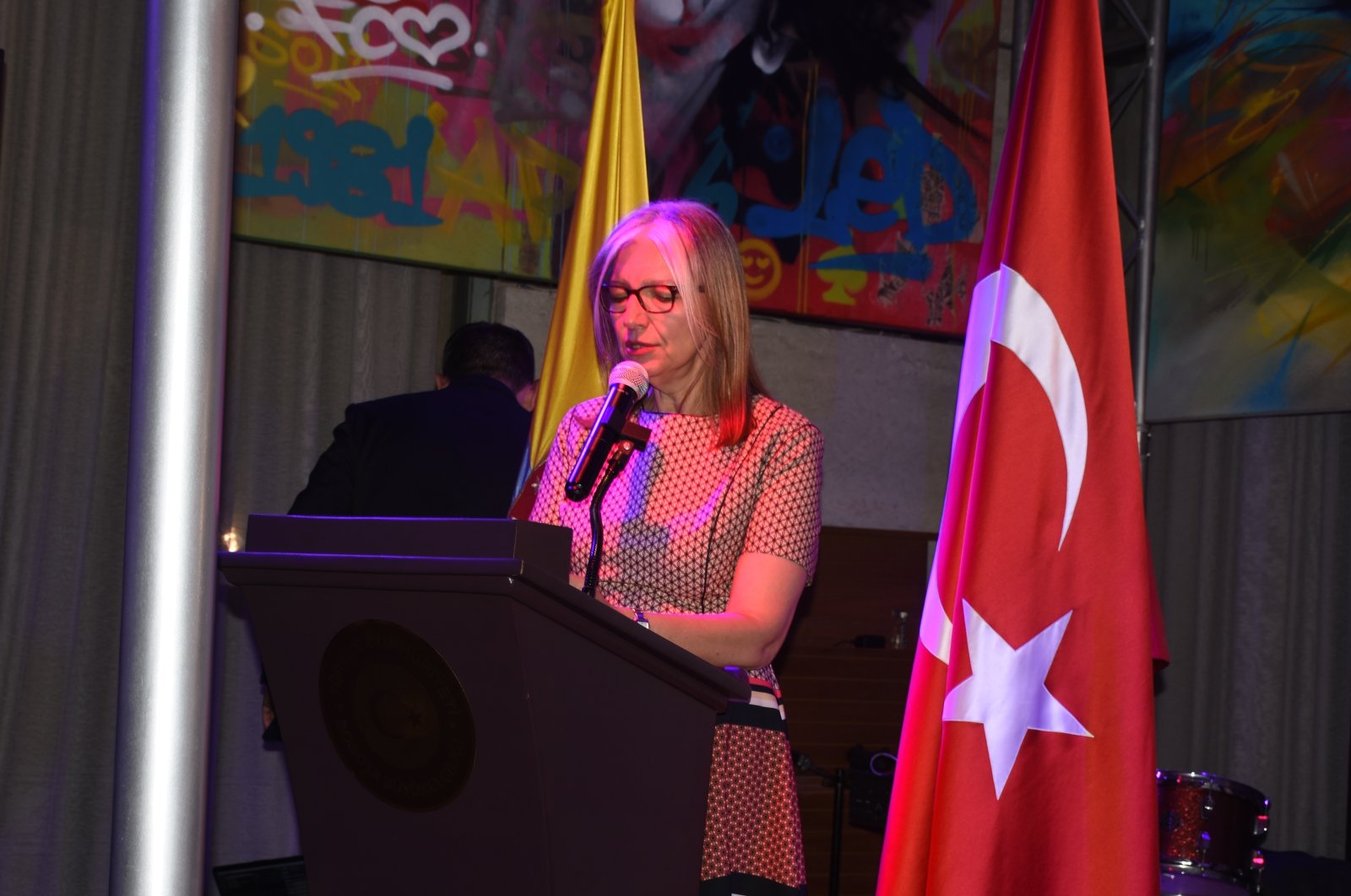 Ambassador of Türkiye to Bogota, Beste Pehlivan Sun speaks during the Turkish Cuisine Week event, Bogota, Colombia, May 23, 2023. (AA Photo)