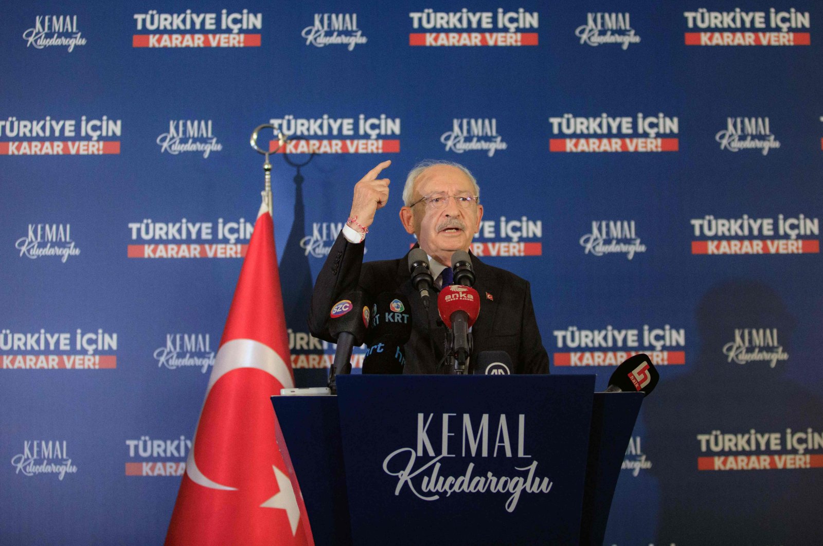 Kemal Kılıçdaroğlu, Republican People&#039;s Party (CHP) chairperson and presidential candidate, gives a speech during a campaign rally in Antakya, Türkiye, May 23, 2023. (AFP Photo)