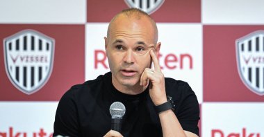 Spanish footballer Andres Iniesta, former Barcelona star and a present midfielder with Japanese club Vissel Kobe, attends a press conference, Kobe, Japan, May 25, 2023. (AFP Photo)