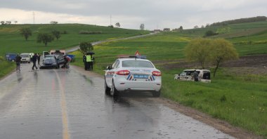 A police vehicle is seen close to the scene of a traffic accident, Samsun, Türkiye, May 6, 2023. (IHA Photo)