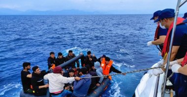 Turkish Coast Guard pull migrants pushed back by Greece to safety in Muğla, southwestern Türkiye, May 24, 2023. (AA Photo)