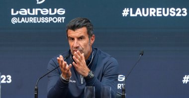 Luis Figo attends a media interview ahead of the 2023 Laureus World Sport Awards Paris at Salles des Tirages, Paris, France, May 08, 2023. (Getty Images Photo)