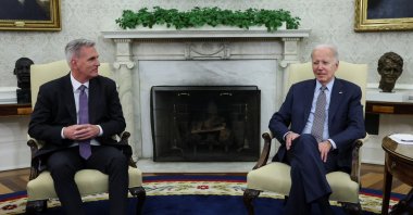 U.S. President Joe Biden hosts debt limit talks with U.S. House Speaker Kevin McCarthy (R-CA) in the Oval Office at the White House in Washington, U.S., May 22, 2023. (Reuters Photo)