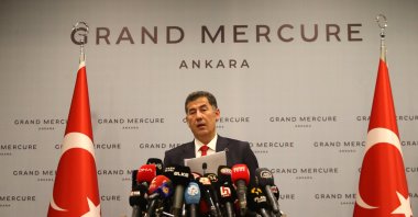 Former presidential candidate of the ATA Alliance, Sinan Oğan, speaks during a news conference in Ankara on May 22, 2023.