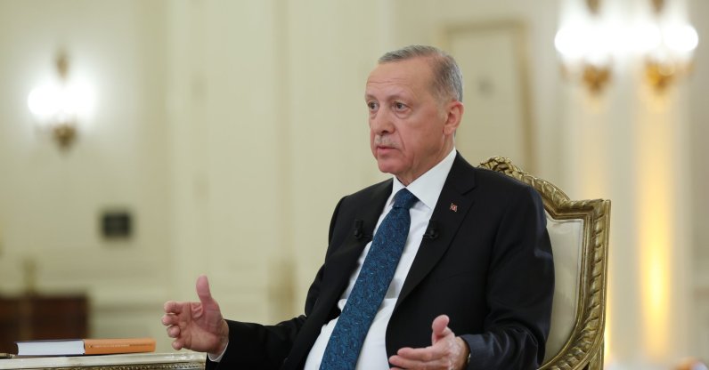 President Recep Tayyip Erdoğan speaks in a live interview with TVNET, May 5, 2023. (AA File Photo)