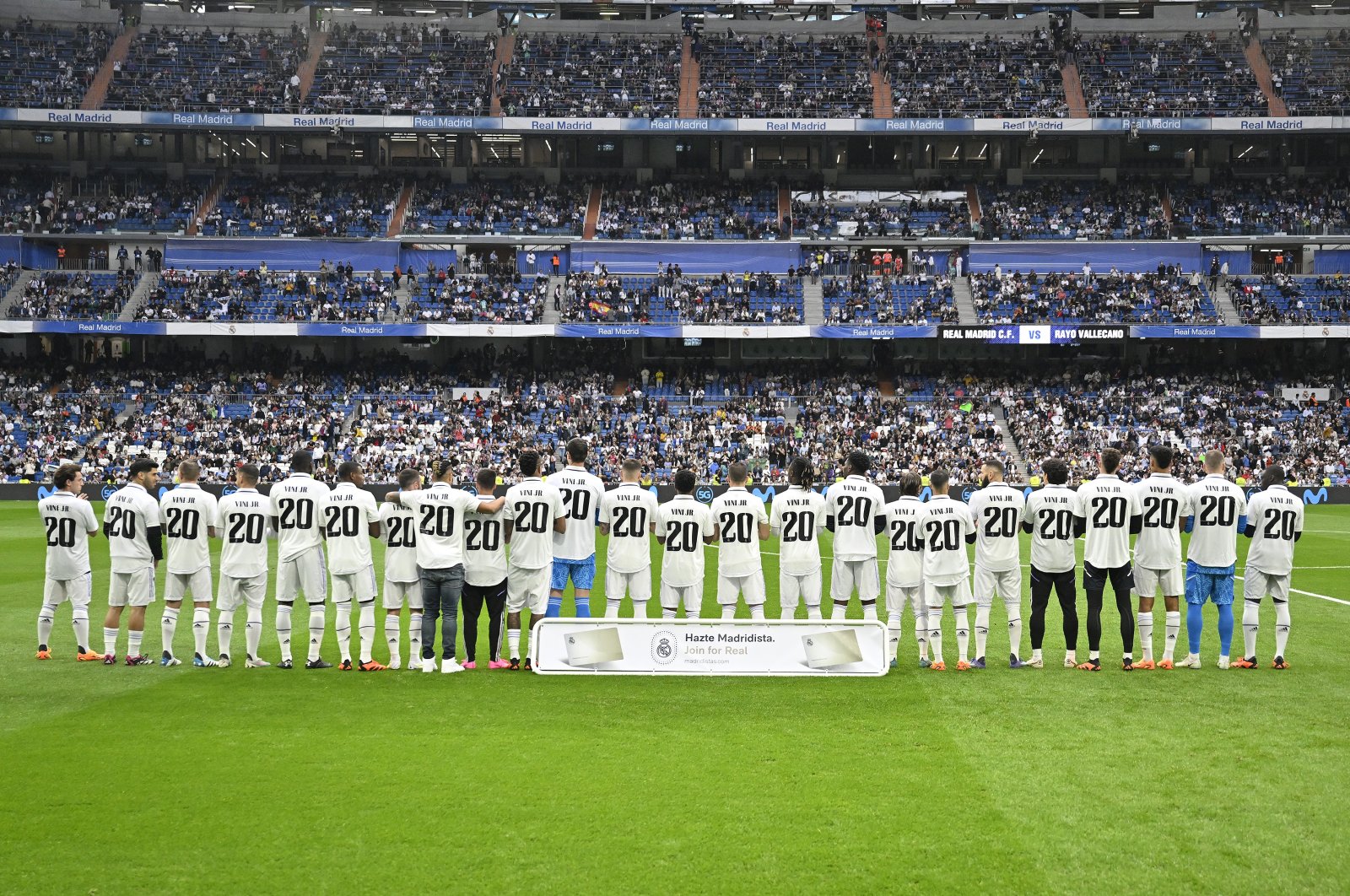 Barcelona players wearing Vinicius Jr. jersey in support of him following racial abuse during Valencia match, Madrid, Spain, May 24, 2023. (AA Photo)