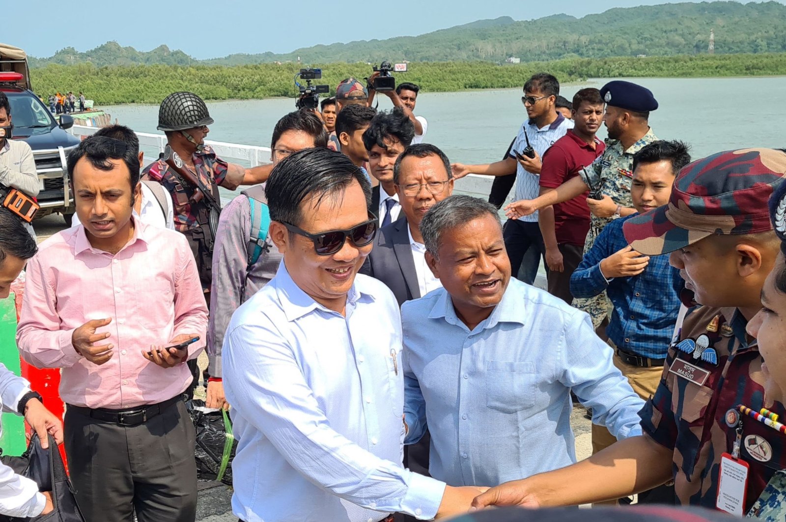 A Myanmar delegation arrives to meet Bangladeshi officials as part of efforts to revive a long-stalled plan to return the stateless Rohingya minority to their homeland in Myanmar, Teknaf, Bangladesh, May 25, 2023. (AFP Photo)