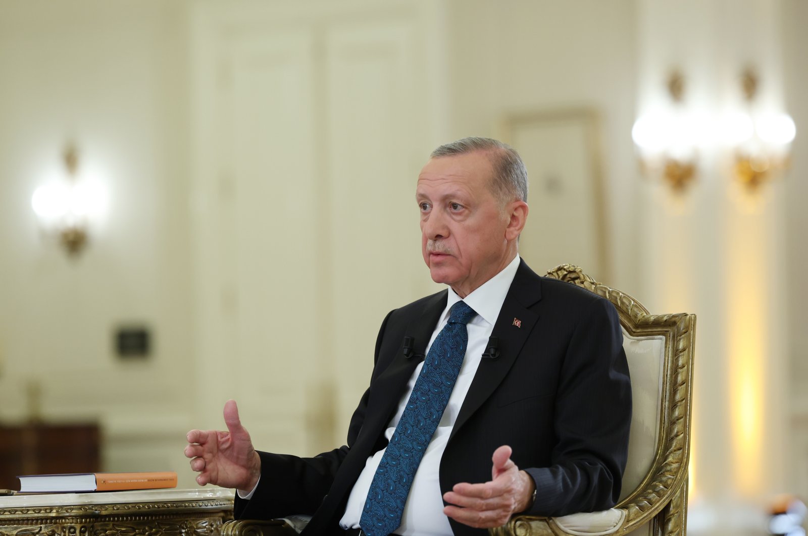 President Recep Tayyip Erdoğan speaks in a live interview with TVNET, May 5, 2023. (AA File Photo)