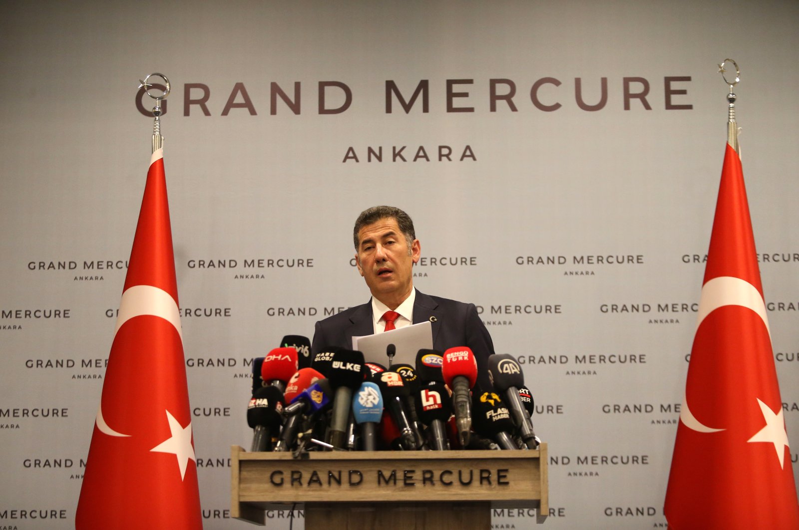 Former presidential candidate of the ATA Alliance, Sinan Oğan, speaks during a news conference in Ankara on May 22, 2023.