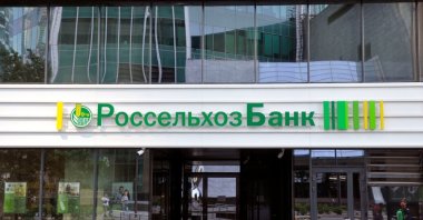 The logo of the Russian Agricultural Bank is seen on the facade of a building in Moscow, Russia, June 26, 2022. (Shutterstock Photo)