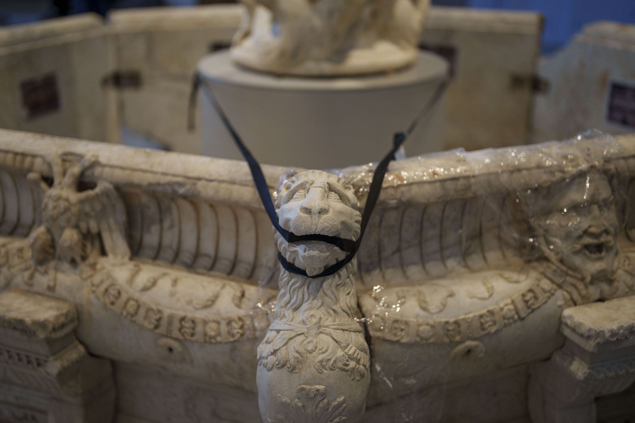 A detail of the &quot;Fuente del Aguila&quot; fountain, displayed at the Royal Collections Gallery in Madrid, Spain, May. 19, 2023. (AP Photo)