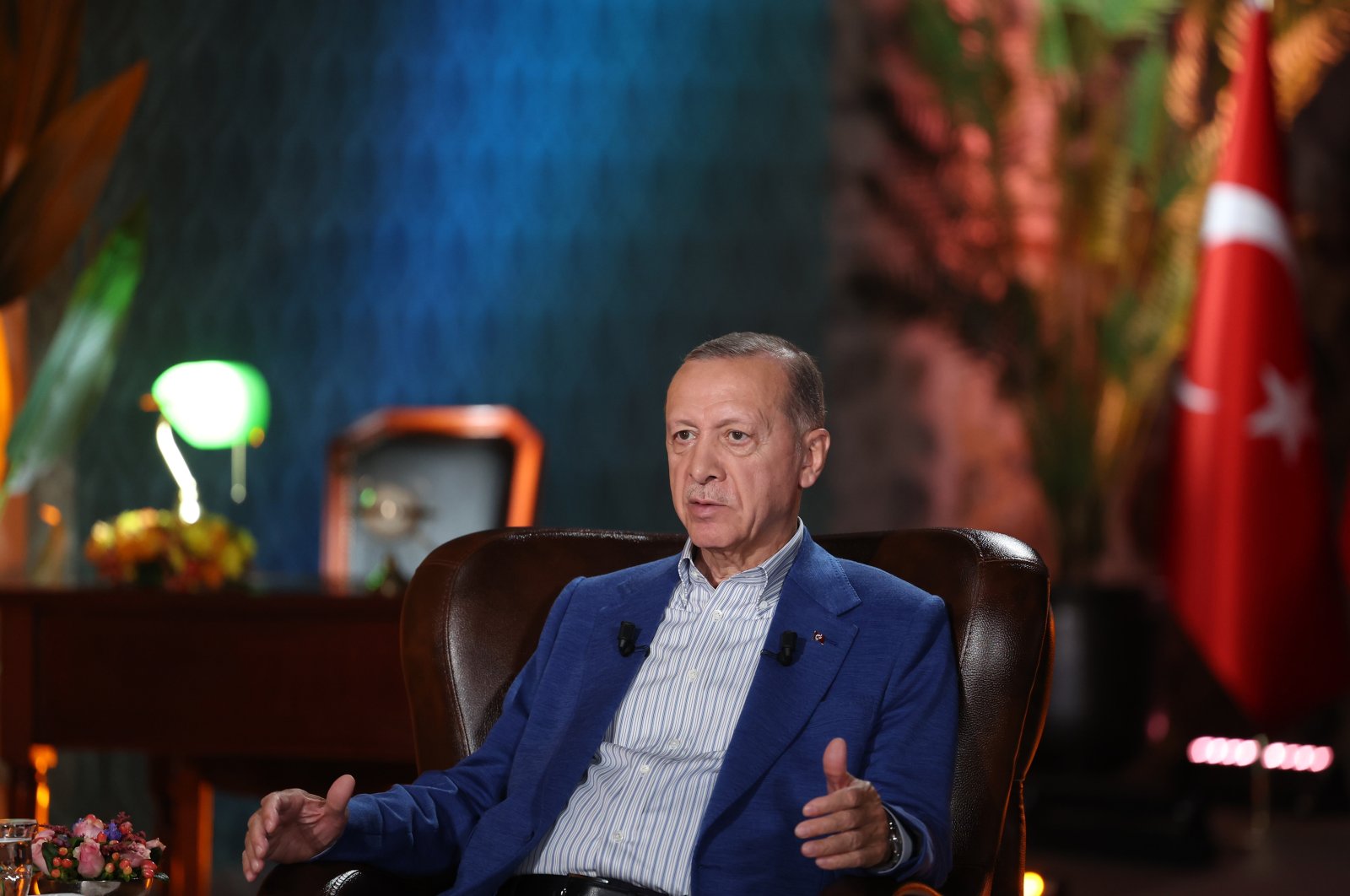 President Recep Tayyip Erdoğan speaks on a live interview with ATV aHaber, Türkiye, May 26, 2023. (AA Photo)