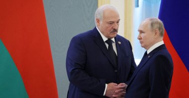 Russian President Vladimir Putin and Belarusian President Alexander Lukashenko attend a meeting of the Supreme State Council of the Union State of Russia and Belarus at the Kremlin in Moscow, Russia, April 6, 2023. (Reuters Photo)