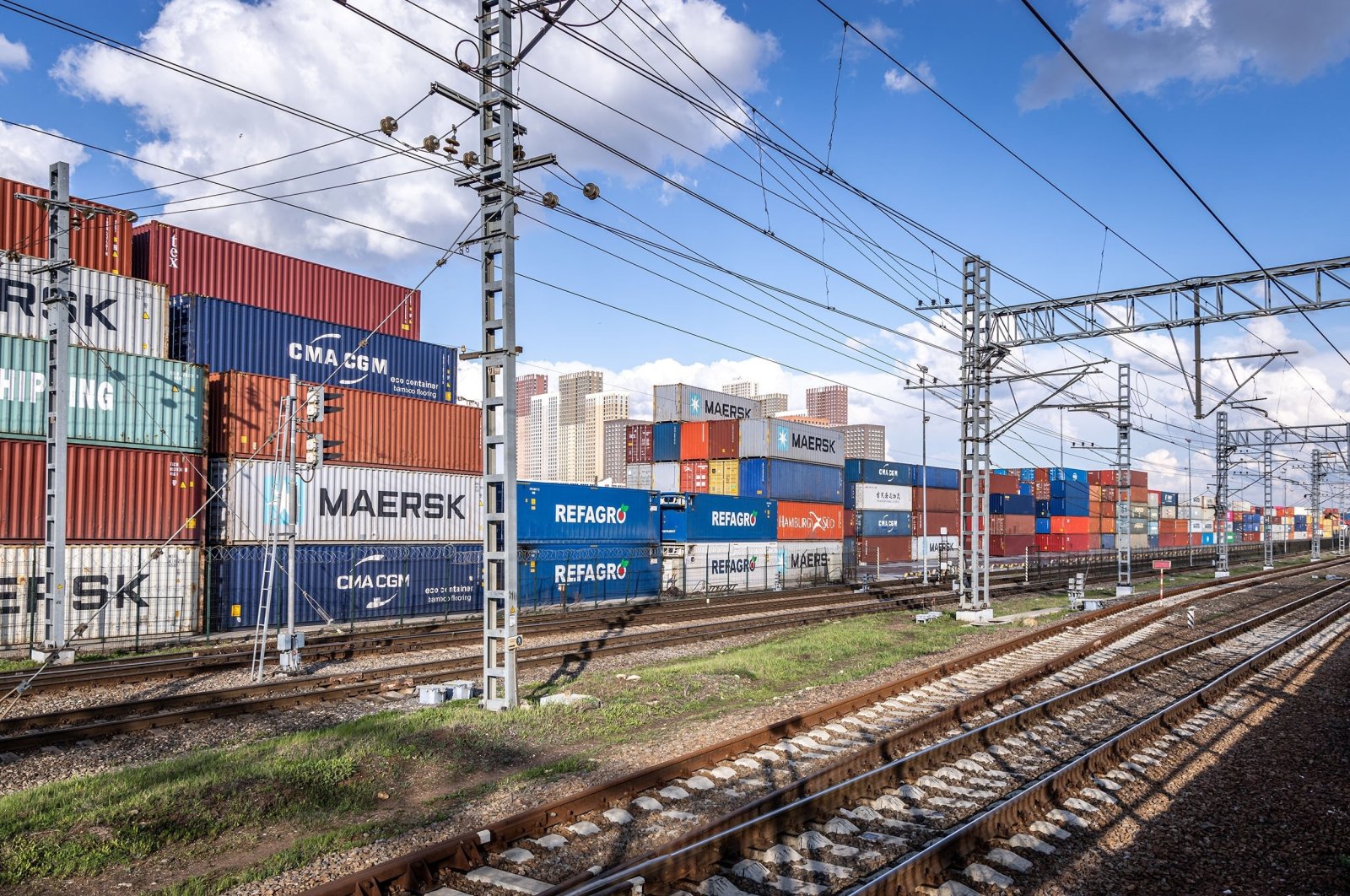 Cargo containers seen in a railway terminal in Moscow, Russia, May 3, 2021. (Shutterstock Photo)