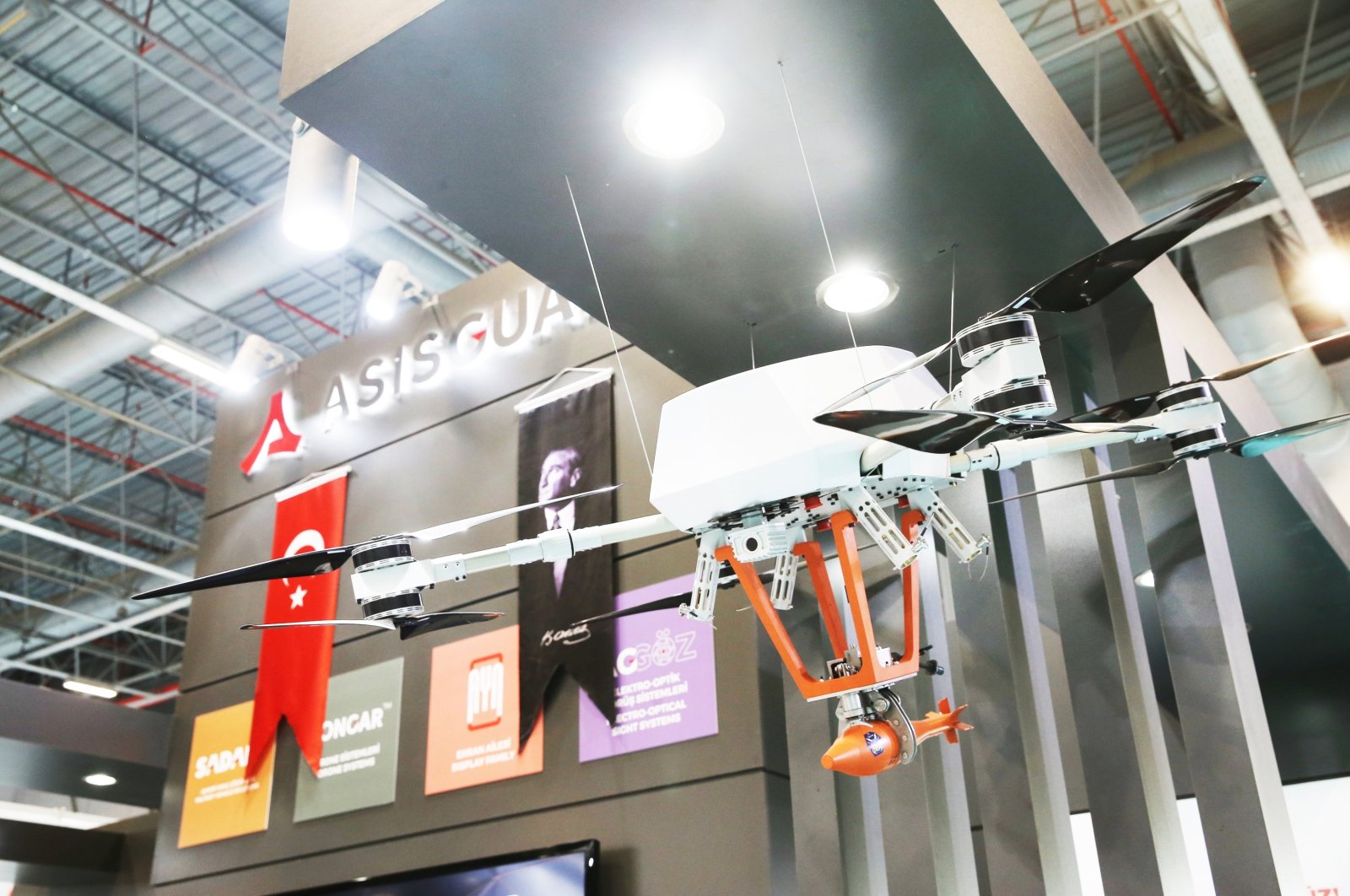 ASISGUARD&#039;s Songar drone on display at the SAHA EXPO, Istanbul, Türkiye, Nov. 10, 2021. (AA Photo)