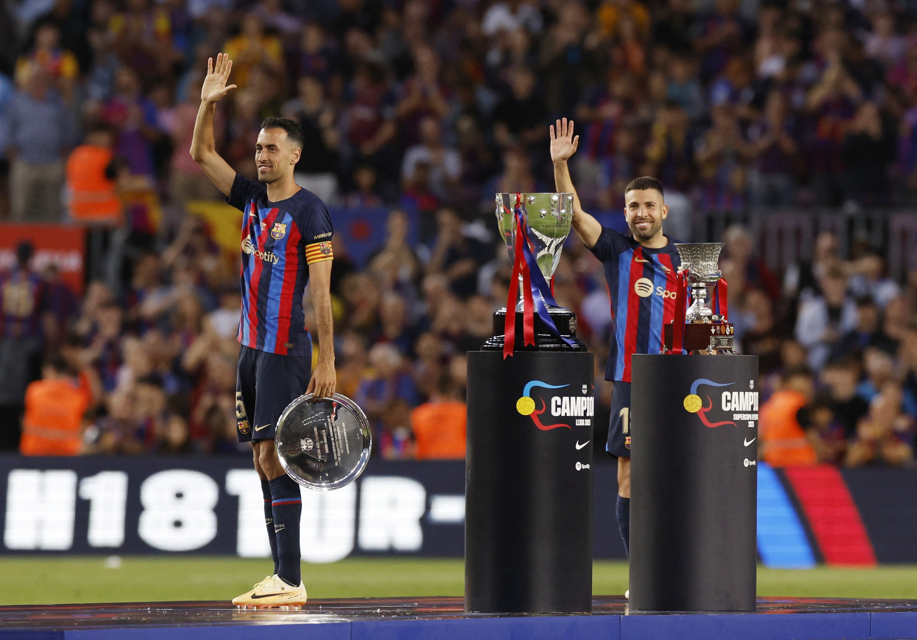 Sergio Busquets and Jordi Alba bids farewell to Culers at Camp Nou
(May 28th 2023)