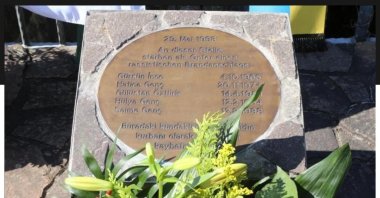 The headstone of the five members of a Turkish family who died in a 1993 racist arson attack in Germany, May 29, 2023. (AA Photo)
