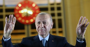 President Recep Tayyip Erdoğan speaks to supporters after winning the second round of the presidential election, Ankara, Türkiye, May 29, 2023. (AA Photo)