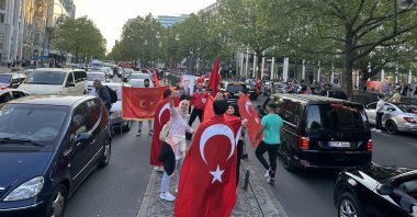 Supporters of President Recep Tayyip Erdoğan hold a parade to celebrate his victory in Sunday&#039;s runoff election in Berlin, Germany, May 28, 2023. (AA Photo)
