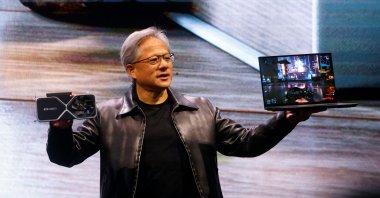 Nvidia founder and CEO Jensen Huang speaks at the Computex forum in Taipei, Taiwan, May 29, 2023. (Reuters Photo)
