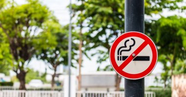 A no smoking sign is seen on the pole in a public park, Türkiye, May 29, 2023. (Shutterstock Photo) 