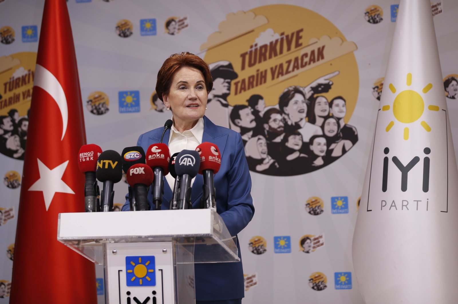 Good Party (IP) Chairperson Meral Akşener is seen at a press conference in the capital Ankara, Türkiye, May 28, 2023 (AA Photo)