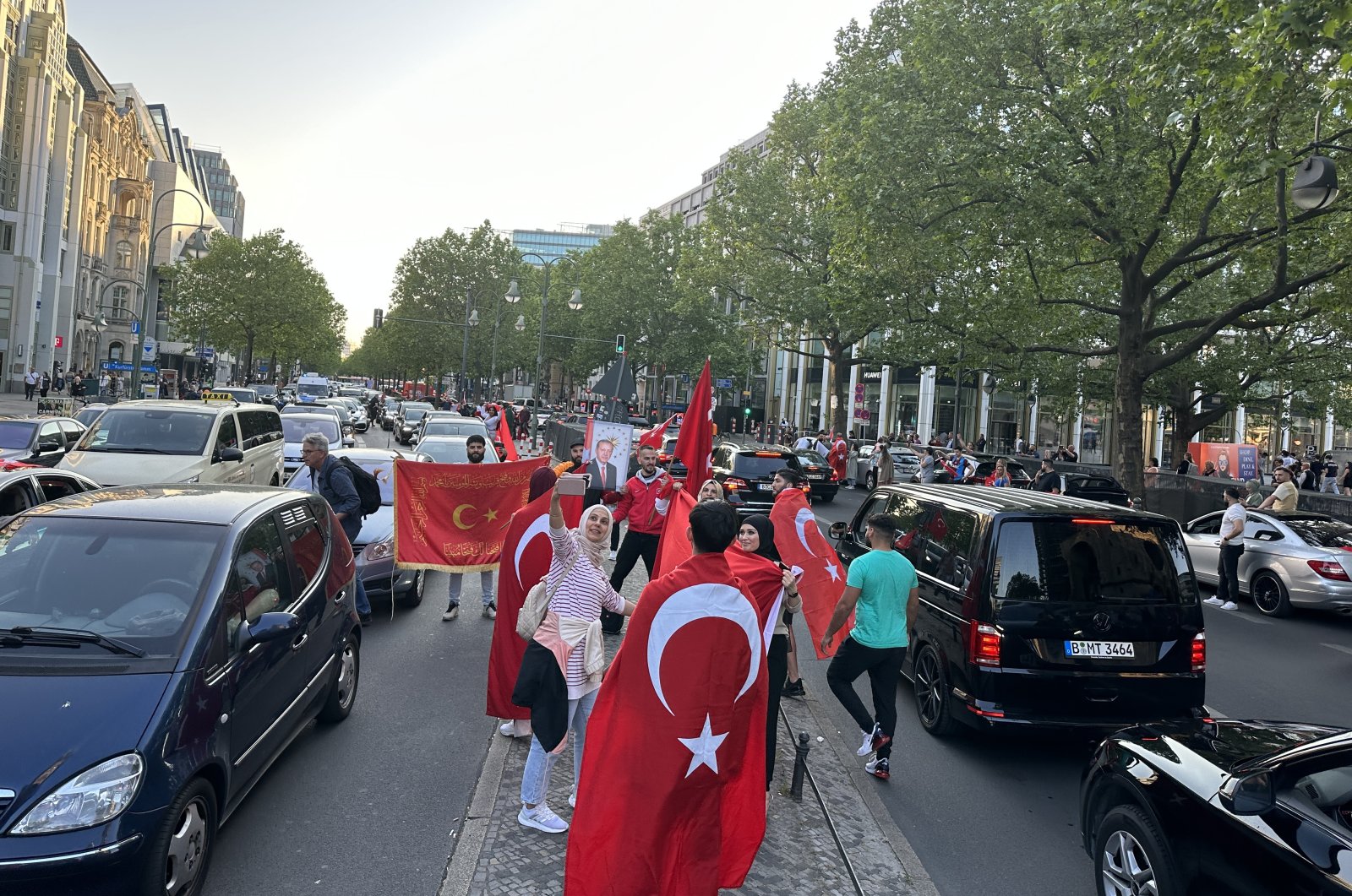 Supporters of President Recep Tayyip Erdoğan hold a parade to celebrate his victory in Sunday&#039;s runoff election in Berlin, Germany, May 28, 2023. (AA Photo)