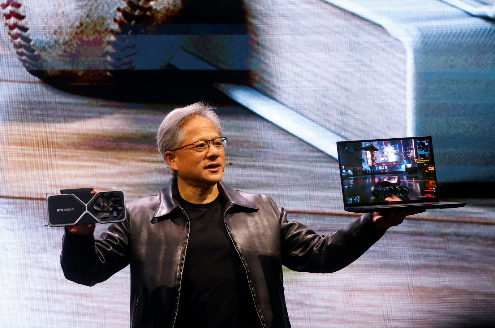 Nvidia founder and CEO Jensen Huang speaks at the Computex forum in Taipei, Taiwan, May 29, 2023. (Reuters Photo)