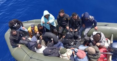 A group of irregular migrants pushed back by Greece into Turkish waters, in Izmir, western Türkiye, May 29, 2023. (AA Photo)
