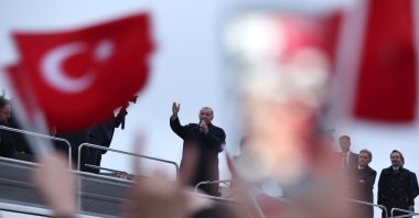 President Recep Tayyip Erdoğan addresses supporters following the second round of the presidential elections, in Istanbul, Türkiye, May 28, 2023. (EPA Photo)