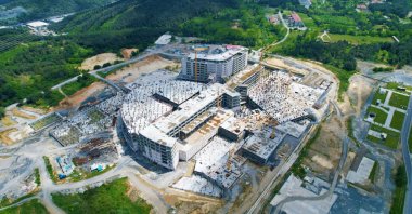 An aerial view of the building complex where the construction of a new campus of Istanbul University's Medical Faculty is underway, Istanbul, Türkiye, May 30, 2023. (IHA Photo)
